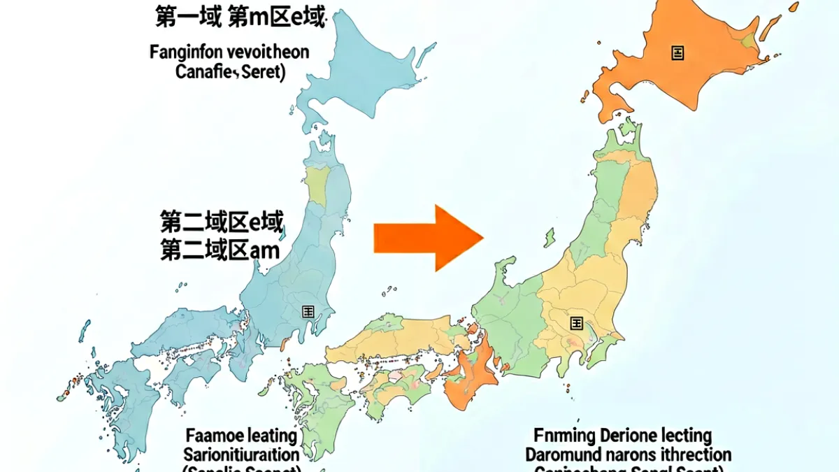日本区域划分示意图，展示第一区域和第二区域的位置关系及通行路径箭头标注